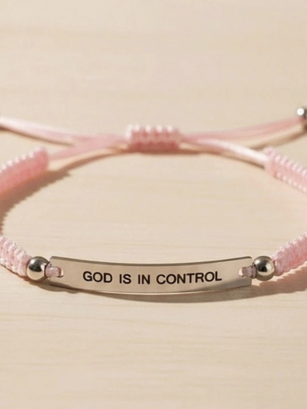God Is In Control Braided Tube Bracelet Pink & Silver